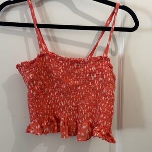 Lush Coral Printed Smocked Ruffle Crop Top
